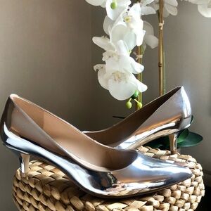 Aldo Silver Mirror Pointed-Toe Kitten Heels